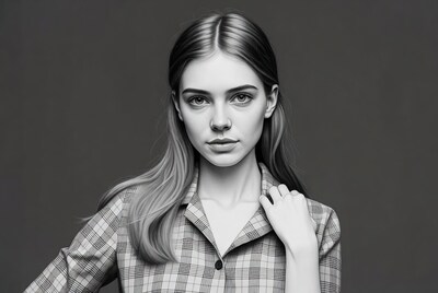 Young woman in plaid shirt portrait