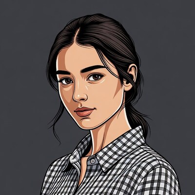 Asian woman in plaid shirt illustration