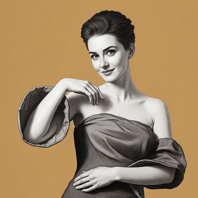Smiling woman in off-shoulder dress