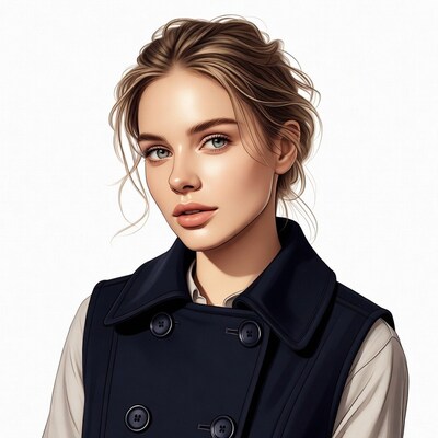 Blonde woman in navy vest