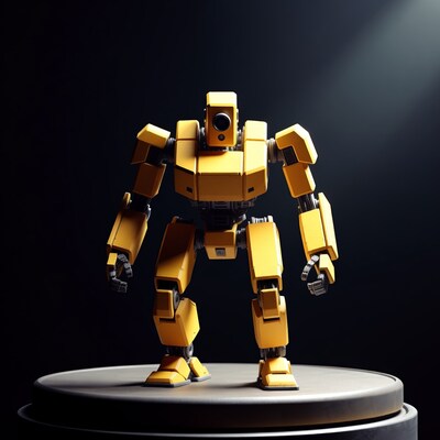 Yellow robot standing on platform