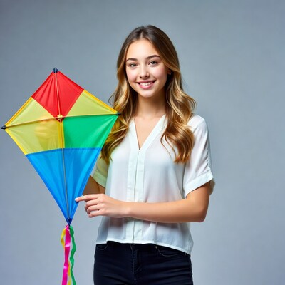 Girl holding colorful kite