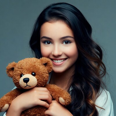 Girl hugging teddy bear