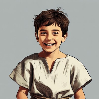 Smiling boy in ancient tunic illustration