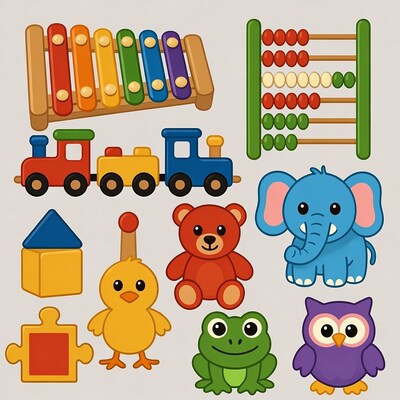Colorful Kids Toys Clipart Set