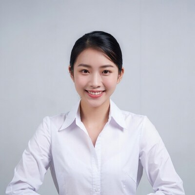 Asian woman smiling in white shirt