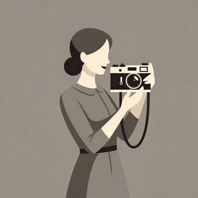 Woman holding vintage camera