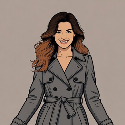 Smiling woman in trench coat illustration