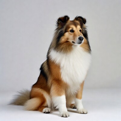 Collie dog sitting on white background