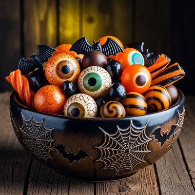 Halloween Candy Eyes in Bat Bowl
