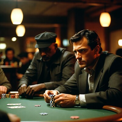 Men playing poker at casino table