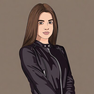 Woman in black leather jacket illustration