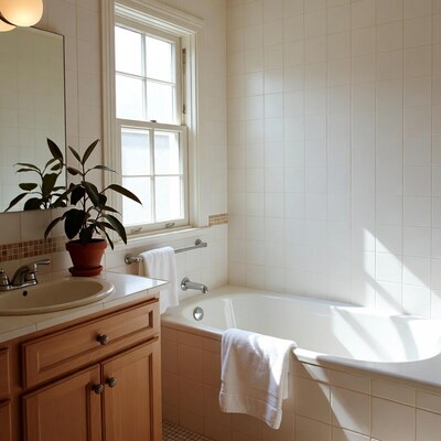 Bright Bathroom with Bathtub and Sink