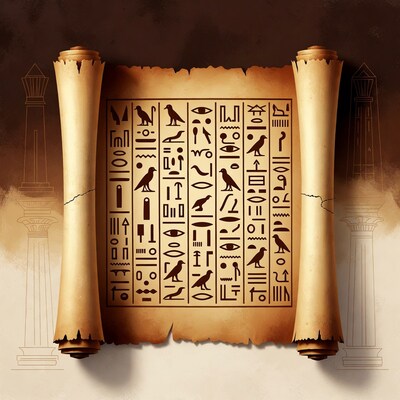 Ancient Egyptian Papyrus Scroll with Hieroglyphs