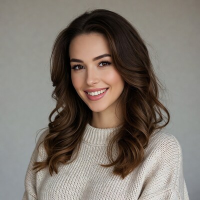 Smiling woman in white sweater