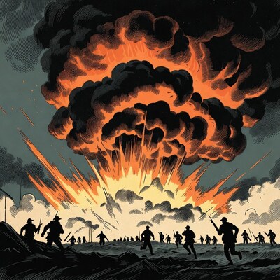 Soldiers fleeing massive explosion