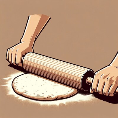 Hands rolling dough with pin