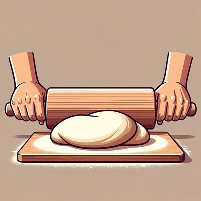 Hands rolling dough with pin