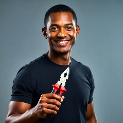 African-American man holding pliers