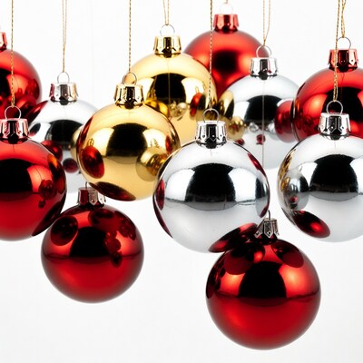 Colorful Christmas baubles hanging