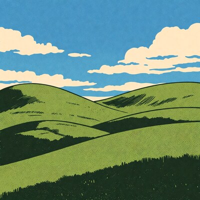 Green Hills Under Blue Sky