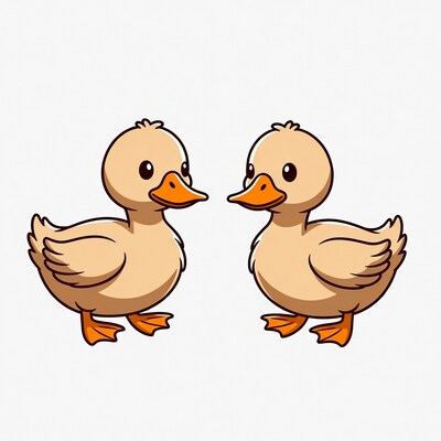 Two cute cartoon ducklings facing each other