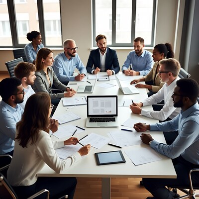 Diverse team in business meeting