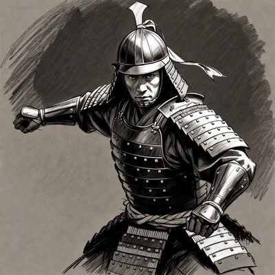 Samurai Warrior in Armor Drawing