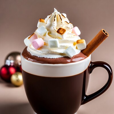 Hot Chocolate with Marshmallows and Cinnamon Stick
