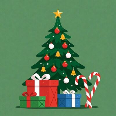 Christmas Tree with Gifts and Candy Canes