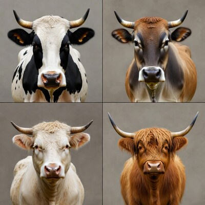 Four Varied Cows Close-Up Portraits