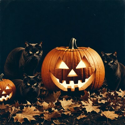 Black Cats with Jack-o'-lantern Pumpkins