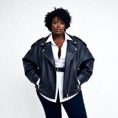African-American woman in leather jacket