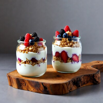 Two Berry Yogurt Parfaits on Board