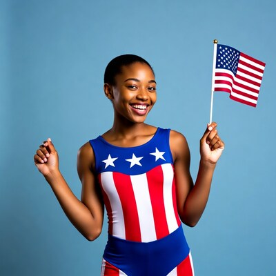 African-American woman holding American flag