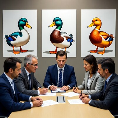 Business meeting with duck illustrations