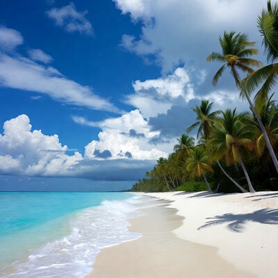 Tropical beach with palm trees