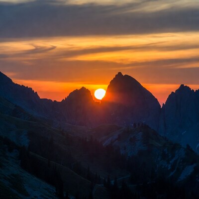 Sunset Behind Dolomites Peaks