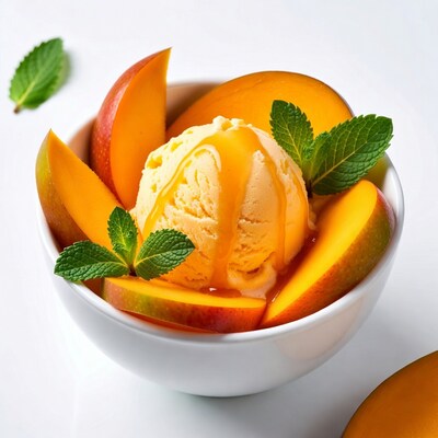 Mango Ice Cream in White Bowl