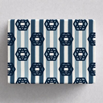 Navy White Geometric Striped Fabric
