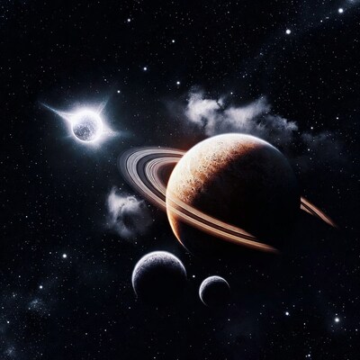 Saturn with Rings in Cosmic Space