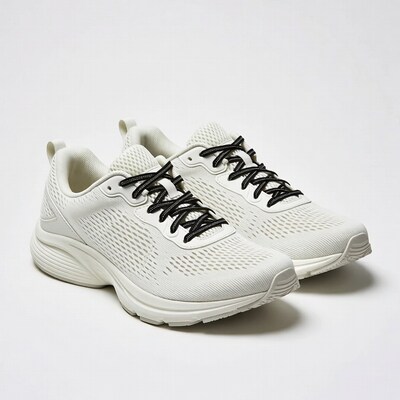 White mesh running sneakers pair