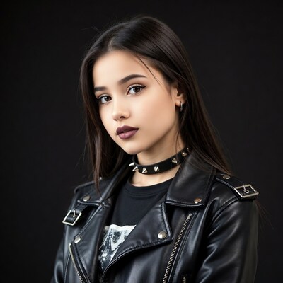 Asian girl in leather jacket