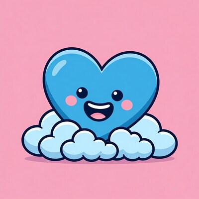 Cute Blue Heart on Clouds