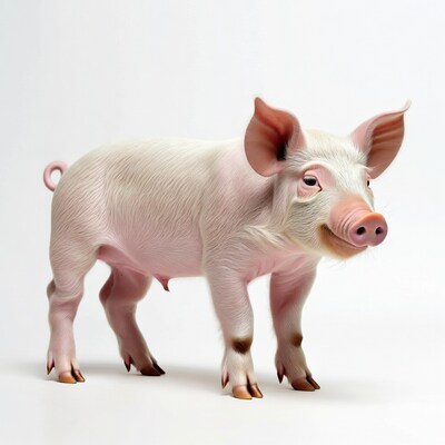 Cute pink piglet on white background