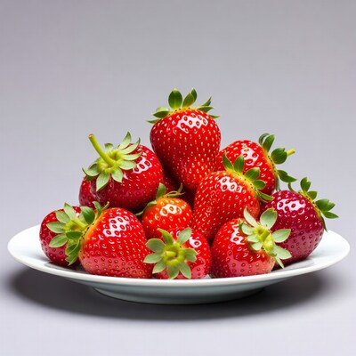 Fresh Strawberries on White Plate