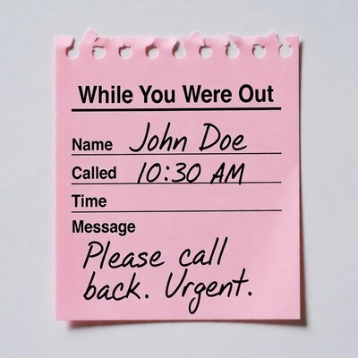 Pink phone message note for John Doe
