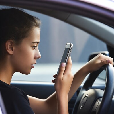 Girl texting on phone while driving
