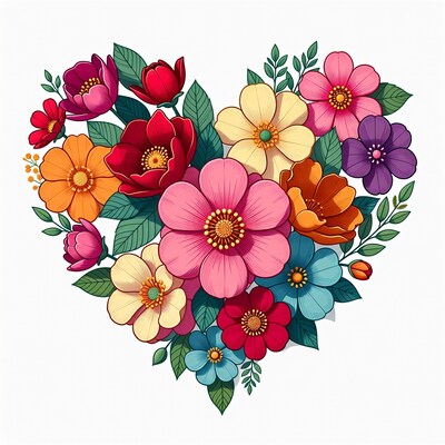Colorful Flower Heart Illustration