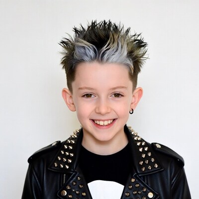 Boy with spiked hair and studded leather jacket